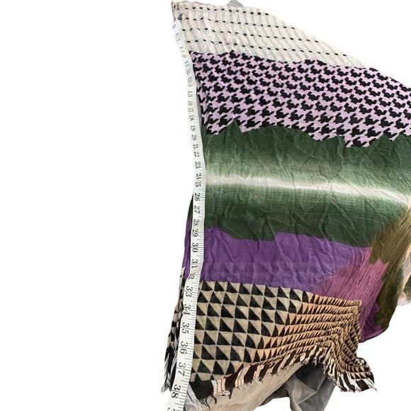 Chic Womens Scarf Green Purple Black White Geometric Shapes Houndstooth 38”x 76” - Picture 6 of 8